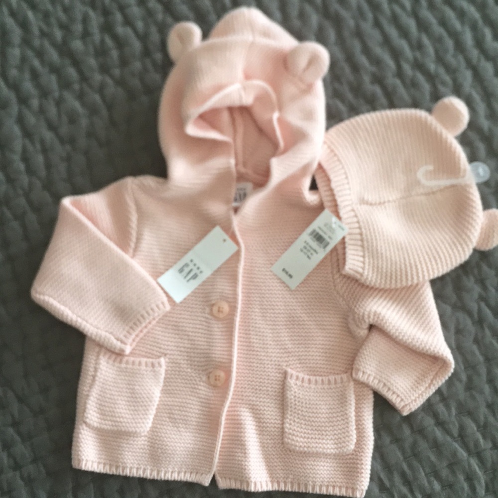 Baby gap pink cable cardigan and hat nwt
